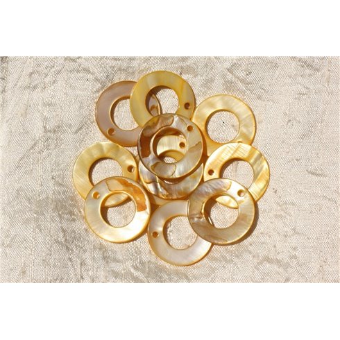 10pc - Perles Breloques Pendentifs Nacre Donuts Cercles 25mm jaune - 4558550017864