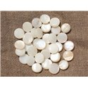 20pc - Perles Nacre naturelle - ronds plats Palets 9-10mm Blanc irisé - 4558550017895