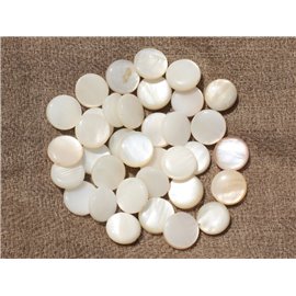 20pc - Perles Nacre naturelle - ronds plats Palets 9-10mm Blanc irisé - 4558550017895