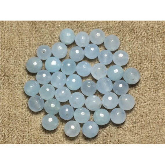 10pc - Perles de Pierre - Jade Boules Facettée 8mm Bleu clair  4558550019073 