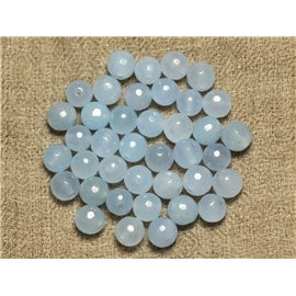 10pc - Stone Beads - Jade Faceted Balls 8mm Light Blue 4558550019073 