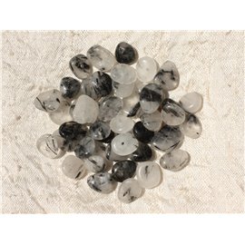 10pc - Perles Pierre Quartz Tourmaline Chips Palets Rondelles 8-12mm blanc gris noir - 4558550017956