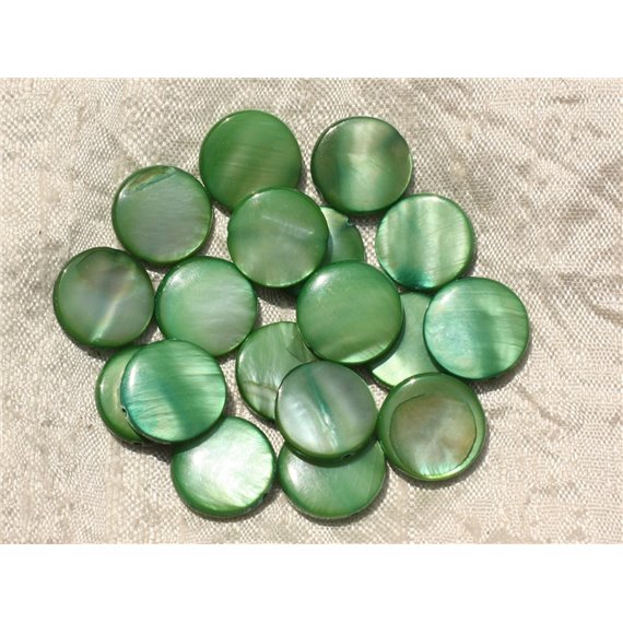 10pc - Perles Nacre Palets 15mm Vert   4558550017970