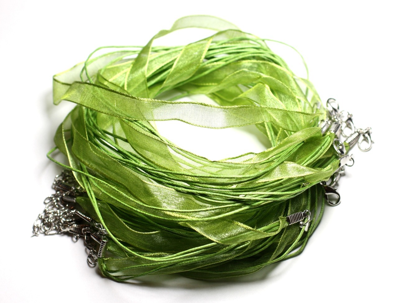 10pc - Colliers Tours de cou Organza et Coton 47cm Vert Anis -  4558550018014 