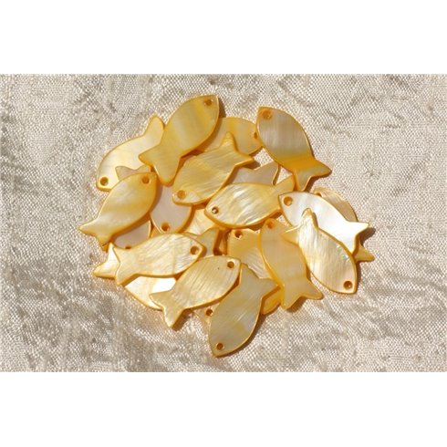 5pc - Breloques Pendentifs Nacre Jaune Poissons 23mm   4558550018069