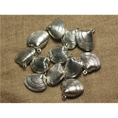 4pc - Breloques Pendentifs Métal Argenté Rhodium Coquillage 20mm   4558550018076