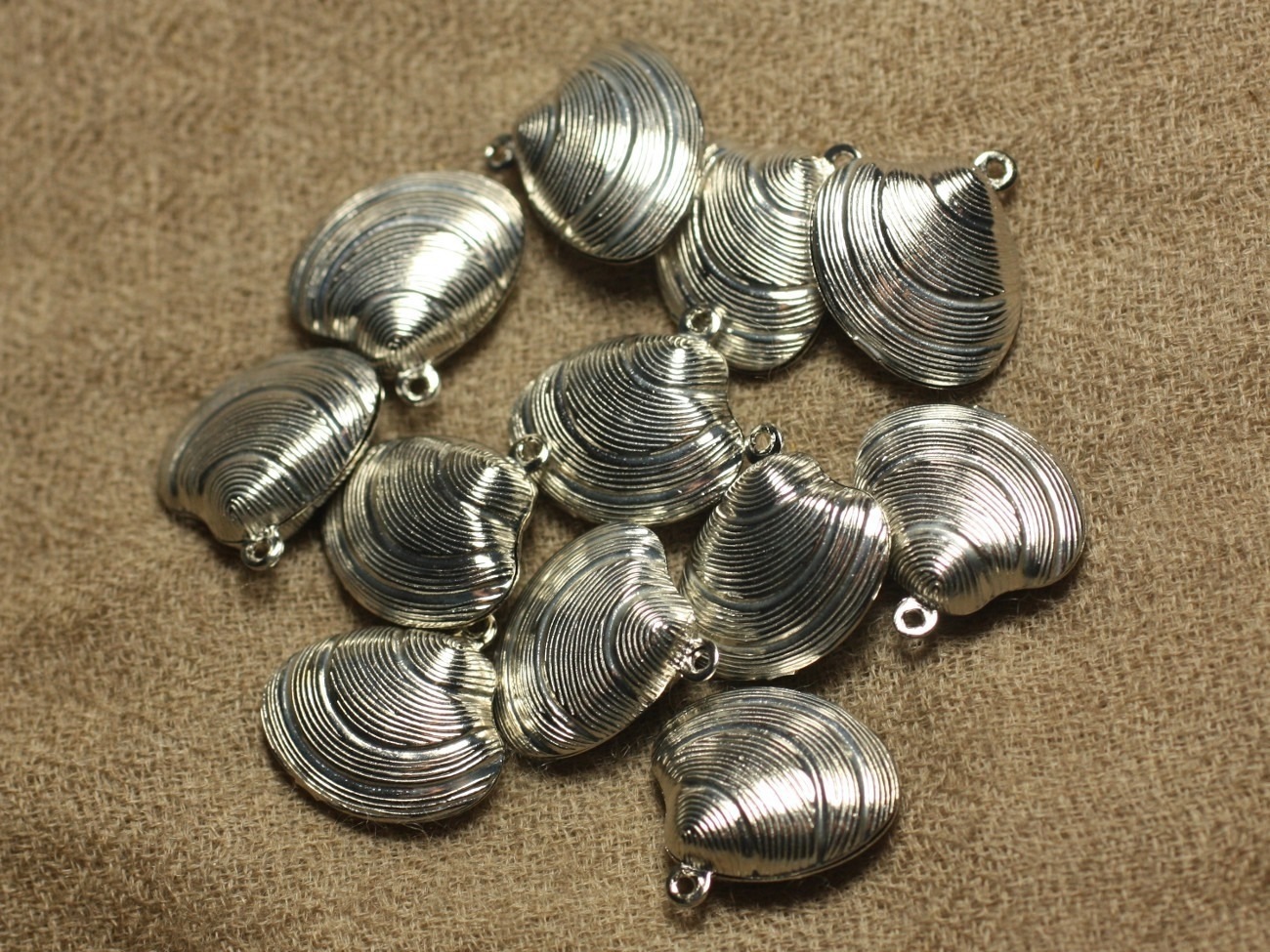 4pc - Breloques Pendentifs Métal Argenté Rhodium Coquillage 20mm   4558550018076