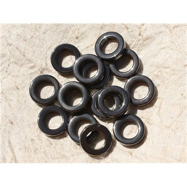 4pc - Perles Pierre - Hematite Cercles Donuts Ronds 16mm Gris Noir Metal - 4558550018625