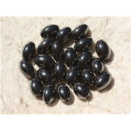 10Stk - Steinperlen - Hämatit Olive Oval Reis 12x8mm Schwarz Grau - 4558550018267