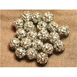 5pc - Shamballas Beads Resin 12x10mm Silver and Transparent 4558550018274