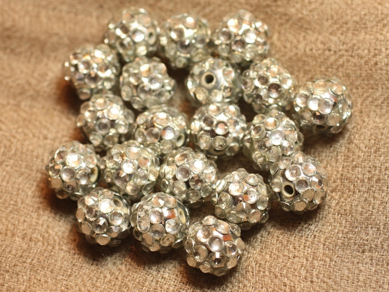 5pc - Perles Shamballas Résine 12x10mm Argenté et Transparent   4558550018274