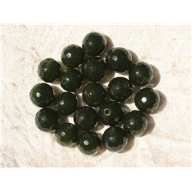 10pc - Perline di pietra - Sfere sfaccettate di giada 10mm Verde abete - 4558550018281 