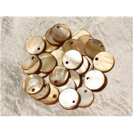10pc - Gold Brown Mother of Pearl Pendants Charms Round 15mm 4558550018342