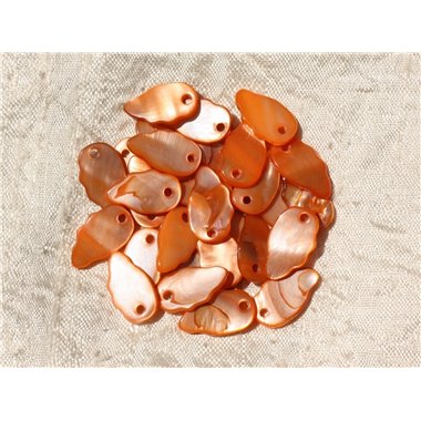 10pc - Breloques Pendentifs Nacre Feuilles ou Ailes 16mm Orange   4558550018403