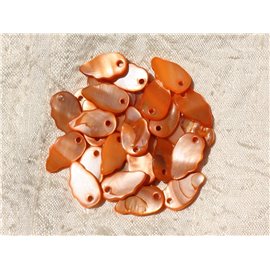10pc - Mother of Pearl Pendants Charms Leaves or Wings 16mm Orange 4558550018403