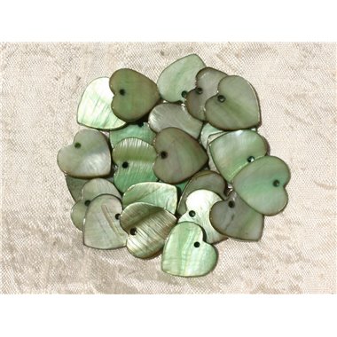 10pc - Breloques Pendentifs Nacre Verte Coeurs 18mm   4558550018564