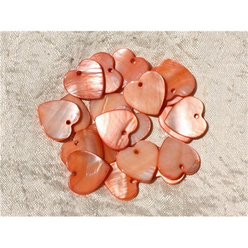 10pc - Breloques Pendentifs Nacre Orange Coeurs 18mm   4558550018601