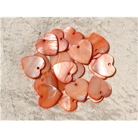 10Stk - Charms Anhänger Perlmutt Orange Herzen 18mm 4558550018601