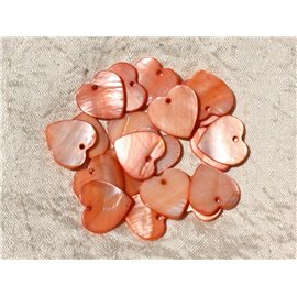 10pc - Charms Pendants Mother of Pearl Orange Hearts 18mm 4558550018601
