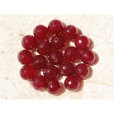 10pc - Perles de Pierre - Jade Boules Facettées 10mm Rouge Rose Framboise  - 4558550018618 