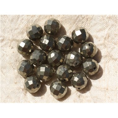 2pc - Perles de Pierre - Pyrite Dorée Boules Facettées 10mm   4558550018687