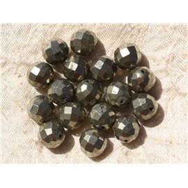 2pc - Stone Beads - Golden Pyrite Faceted Balls 10mm 4558550018687