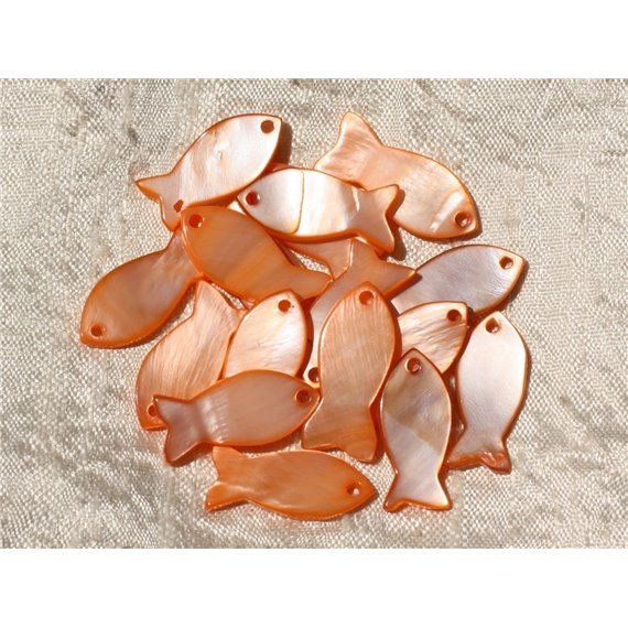 5pc - Breloques Pendentifs Nacre Orange Poissons 23mm   4558550018694