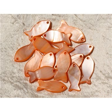 5pc - Breloques Pendentifs Nacre Orange Poissons 23mm   4558550018694