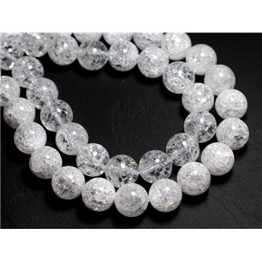 4pc - Perles Pierre - Cristal de Roche Quartz Boules 10mm Blanc Transparent Craquelé - 4558550018717