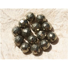 1pc - Perlina di pietra - Sfera sfaccettata pirite dorata 12mm 4558550018762