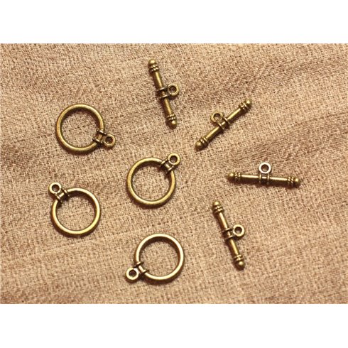 10pc - Fermoirs Toggle T Métal Bronze Qualité Rond 13mm   4558550018830