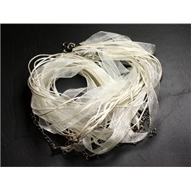 10pc - Organza and Cotton Necklaces 47cm Cream white ivory - 4558550100542 