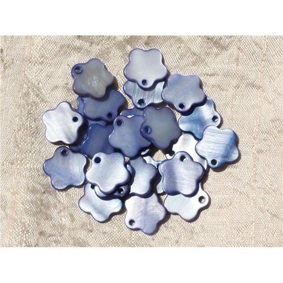 10pc - Breloques Pendentifs Nacre Fleurs 15mm Bleu   4558550018885