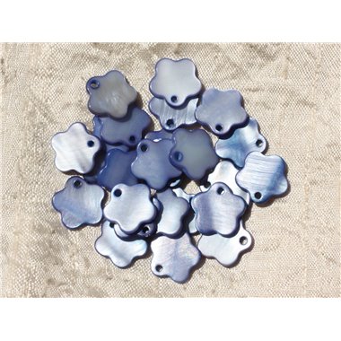 10pc - Breloques Pendentifs Nacre Fleurs 15mm Bleu   4558550018885