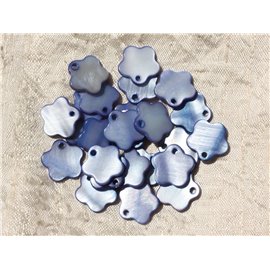 10pc - Mother of Pearl Flower Pendants Charms 15mm Blue 4558550018885