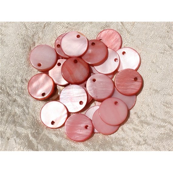 10pc - Breloques Pendentifs Nacre Rose Ronds 15mm - 4558550018984 