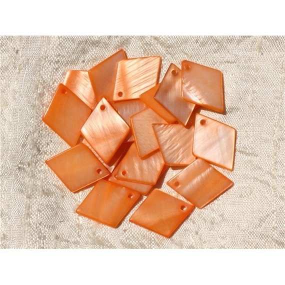 10pc - Breloques Pendentifs Nacre Losanges 21mm Orange   4558550019011 