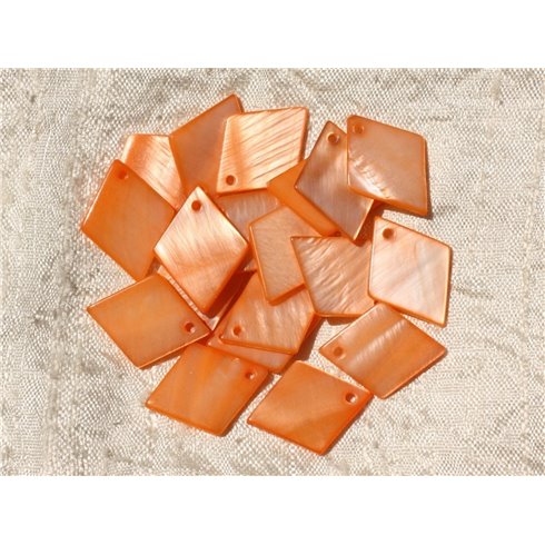 10pc - Breloques Pendentifs Nacre Losanges 21mm Orange   4558550019011 