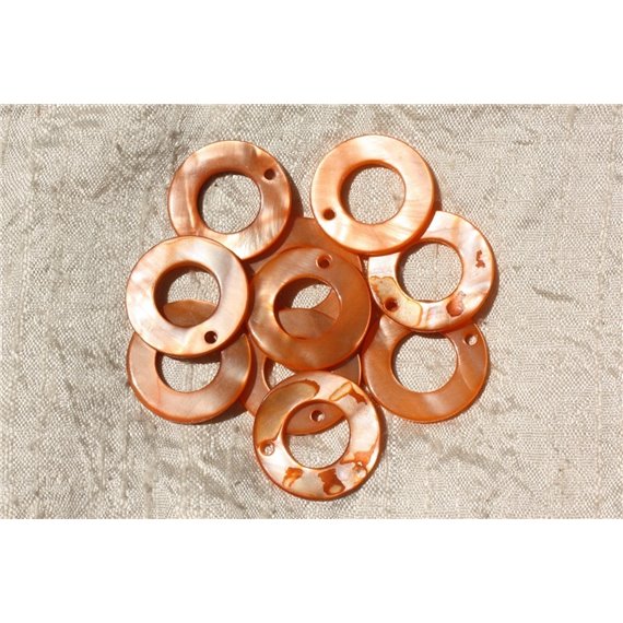 10pc - Breloques Pendentifs Nacre Cercles 25mm Orange   4558550019103