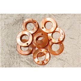 10pc - Mother of Pearl Pendants Charms Circles 25mm Orange 4558550019103