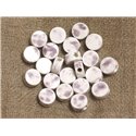 10pc - Perles Céramique Porcelaine Blanc et Mauve 8x4mm   4558550019134