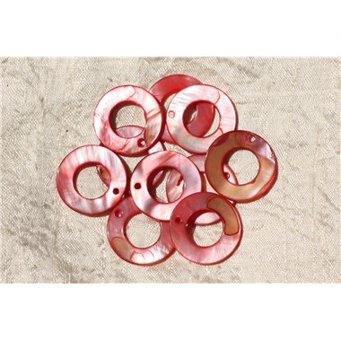 10pc - Perles Breloques Pendentifs Nacre Donuts Cercles 25mm rouge rose corail peche - 4558550019196