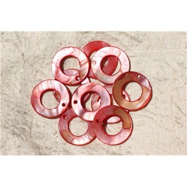 10pc - Breloques Pendentifs Nacre Cercles 25mm Rouge Rose   4558550019196