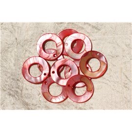 10pc - Mother of Pearl Pendants Charms Circles 25mm Red Pink 4558550019196