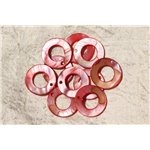 10pc - Breloques Pendentifs Nacre Cercles 25mm Rouge Rose   4558550019196