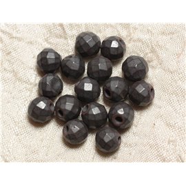 4pc - Stone Beads Drilling 2.5mm - Hematite Matte Faceted Balls 10mm - 4558550019264