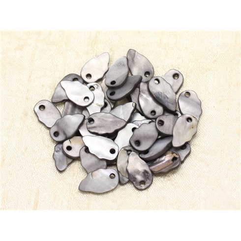 10pc - Breloques Pendentifs Nacre Feuilles ou Ailes 16mm Gris Noir   4558550019271