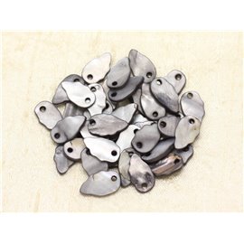 10Stk - Charms Anhänger Perlmutt Blätter oder Flügel 16mm Schwarz Grau 4558550019271