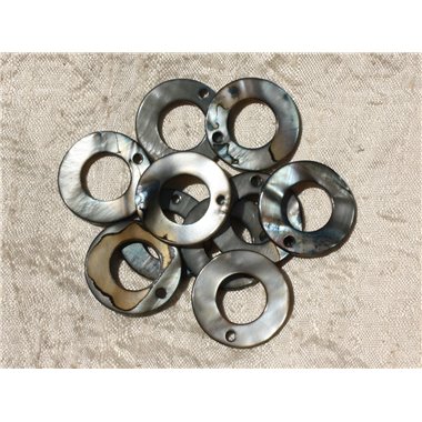 10pc - Perles Breloques Pendentifs Nacre Donuts Cercles 25mm gris noir marron - 4558550019318