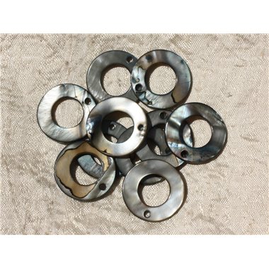 10pc - Breloques Pendentifs Nacre Cercles 25mm Gris Noir   4558550019318